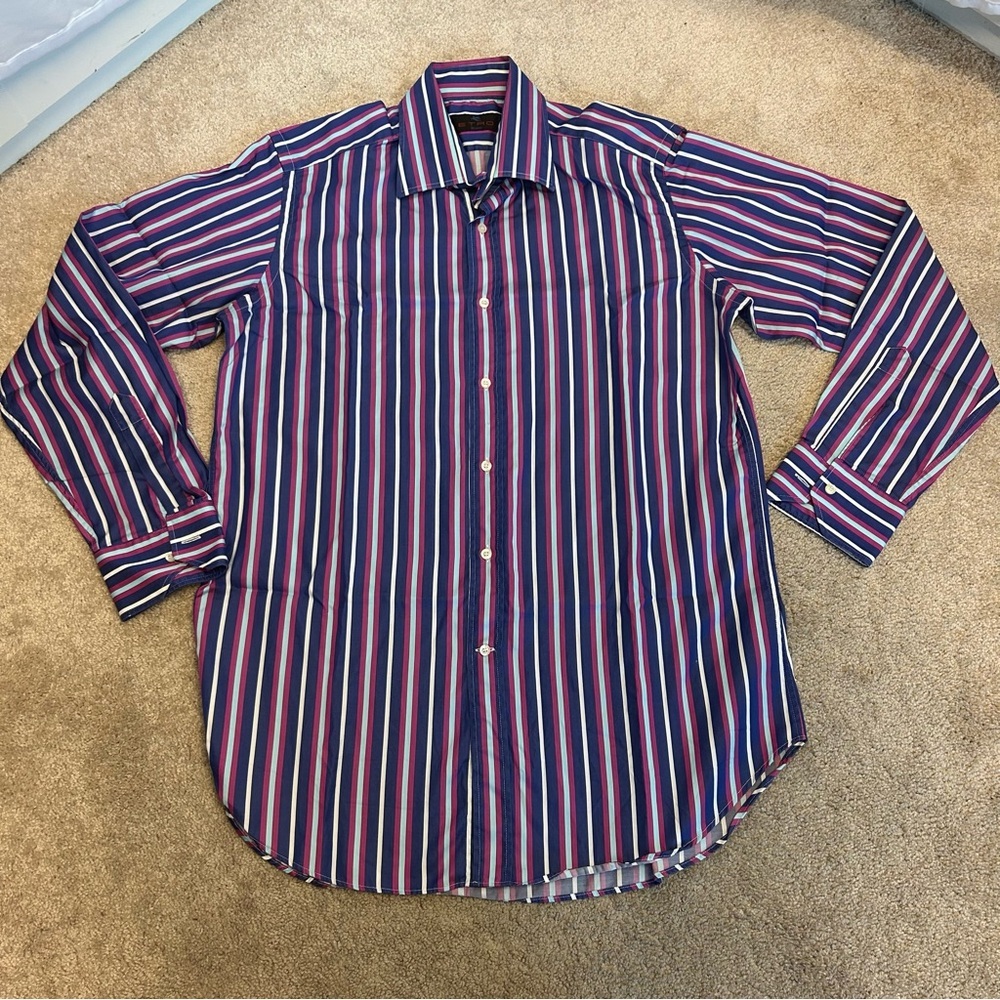 ETRO Blue fuchsia purple pinstripe dress shirt size 41